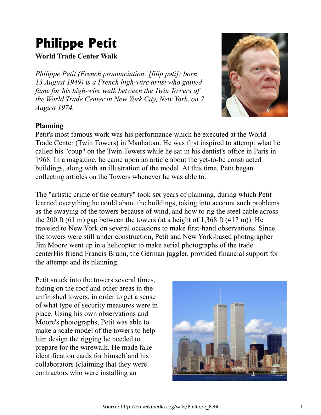 Philippe Petit World Trade Center Walk