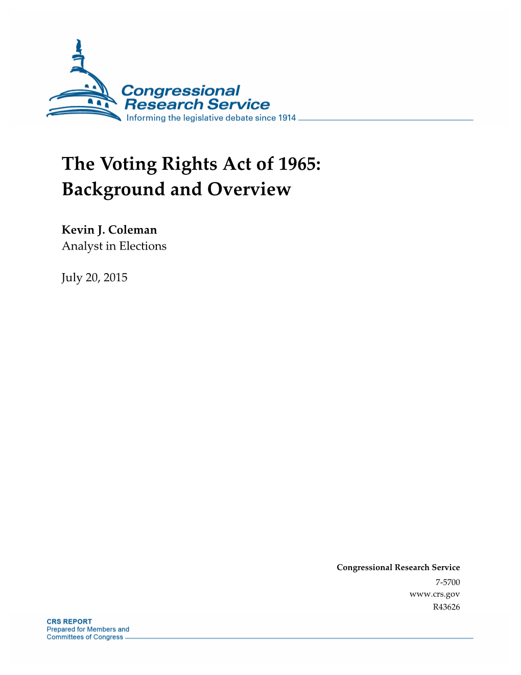 The Voting Rights Act of 1965: Background and Overview