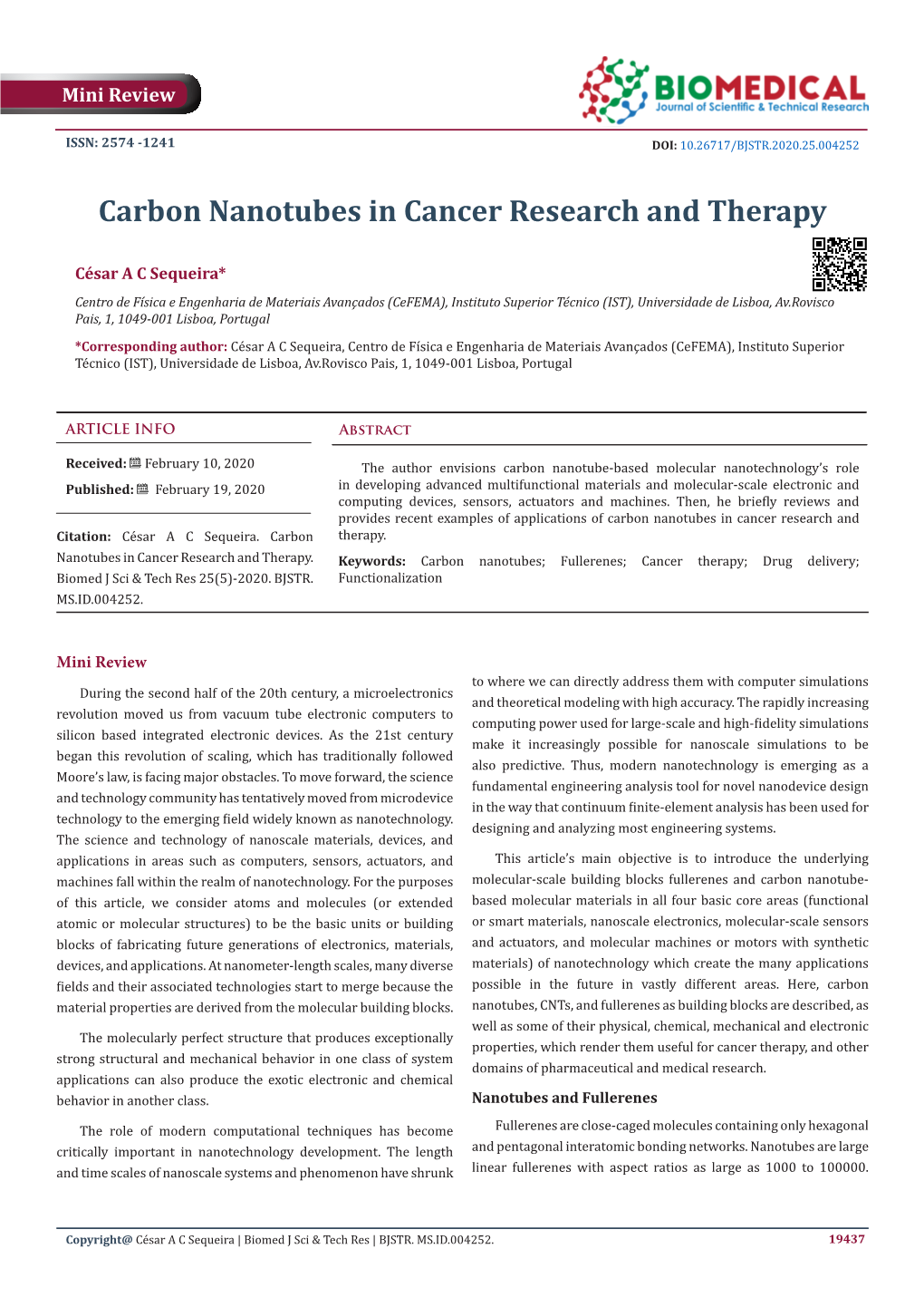 Carbon Nanotubes in Cancer Research and Therapy