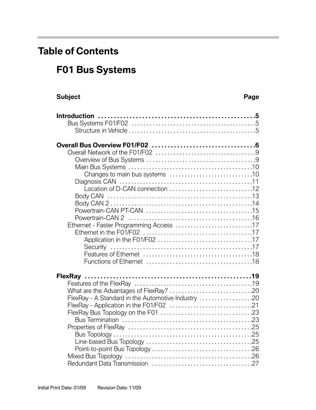 Table of Contents F01 Bus Systems