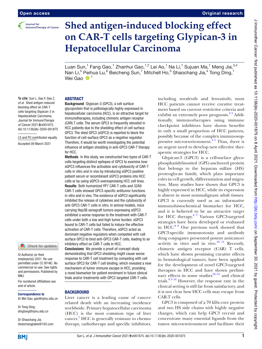 Shed Antigen-Induced Blocking Effect on CAR-T Cells Targeting Glypican-3