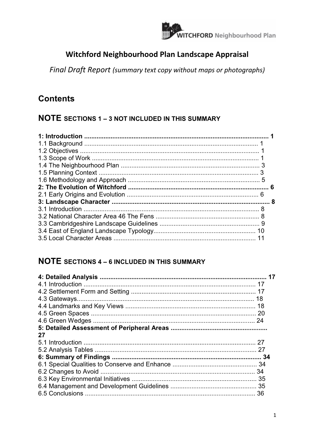 Witchford Neighbourhood Plan Landscape Appraisal Contents