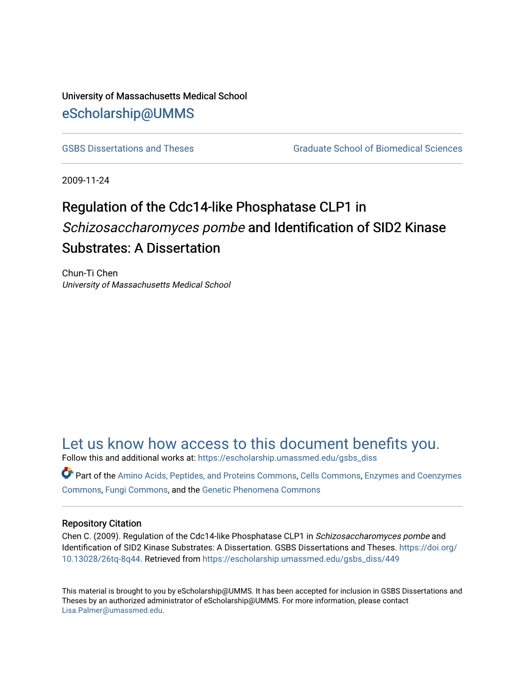 Regulation of the Cdc14-Like Phosphatase CLP1 in &lt;Em