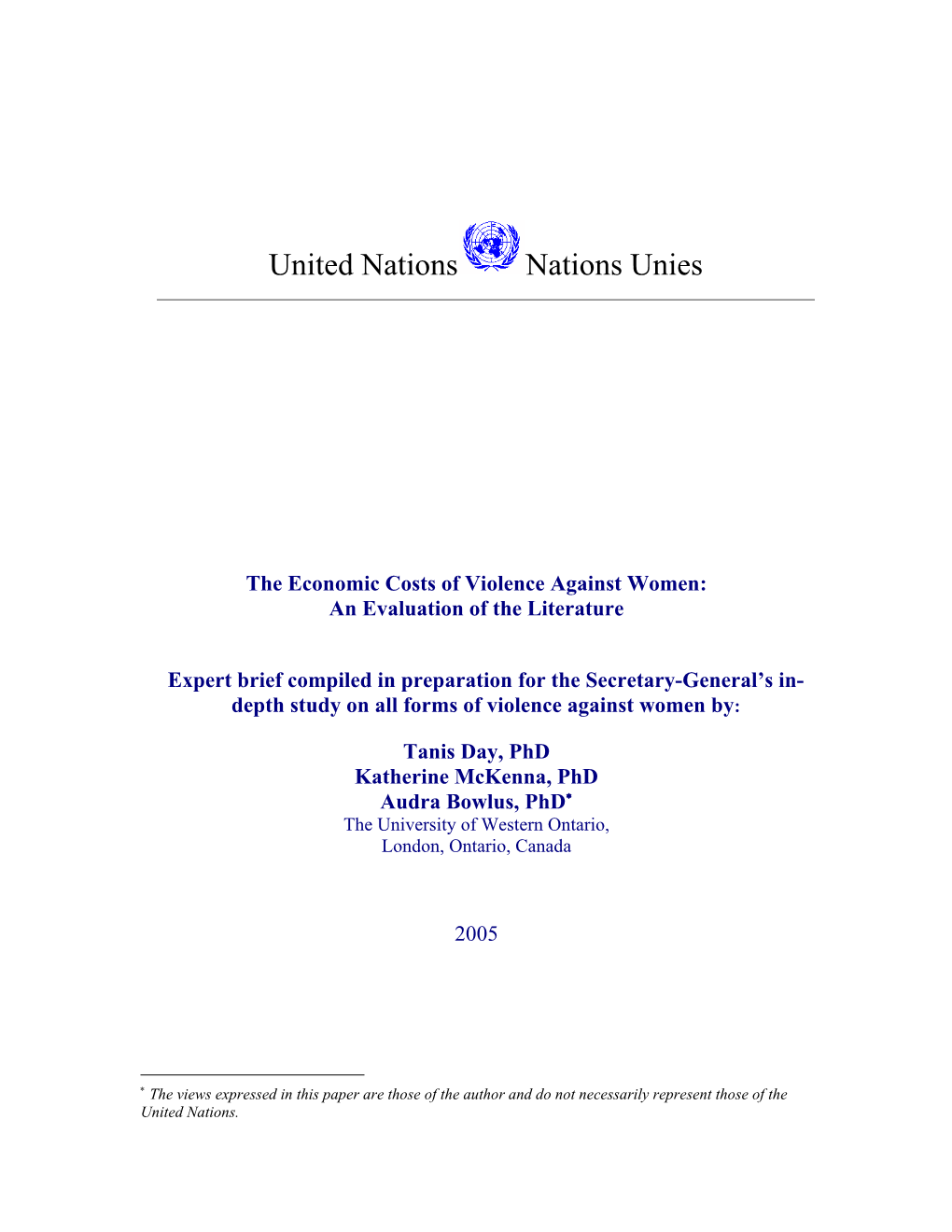 The Economic Costs of Violence Against Women: an Evaluation of the Literature