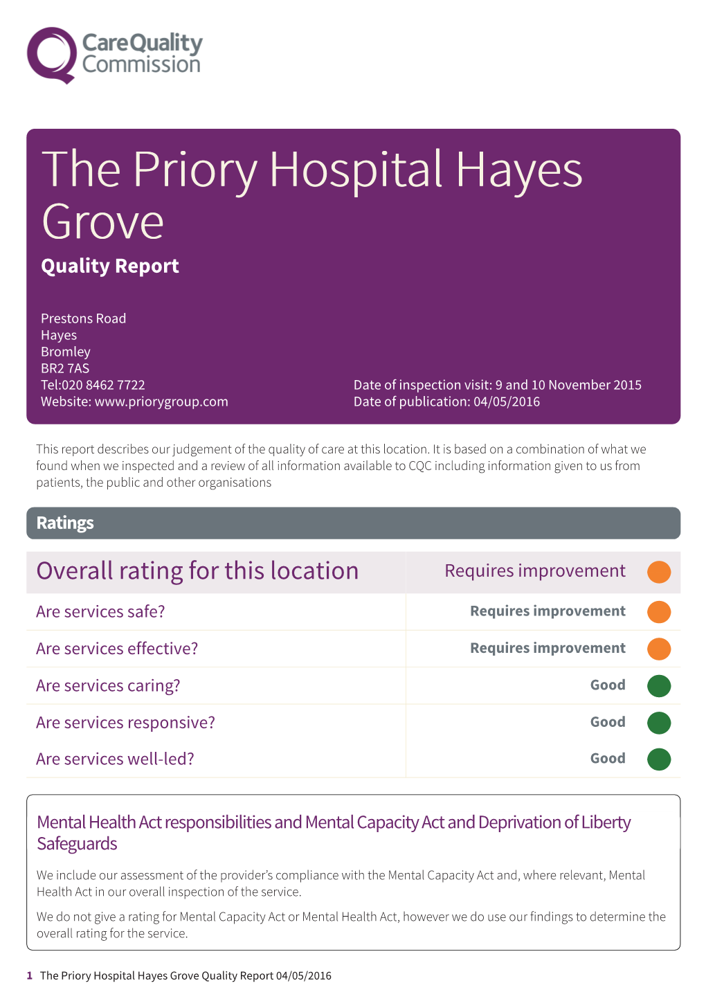 The Priory Hospital Hayes Grove Newapproachcomprehensive Report