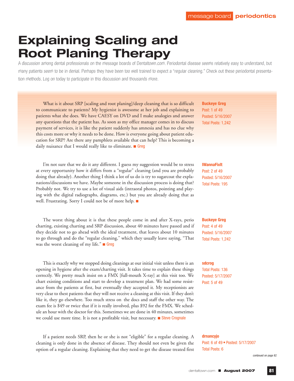 Explaining Scaling and Root Planing Therapy a Discussion Among Dental Professionals on the Message Boards of Dentaltown.Com