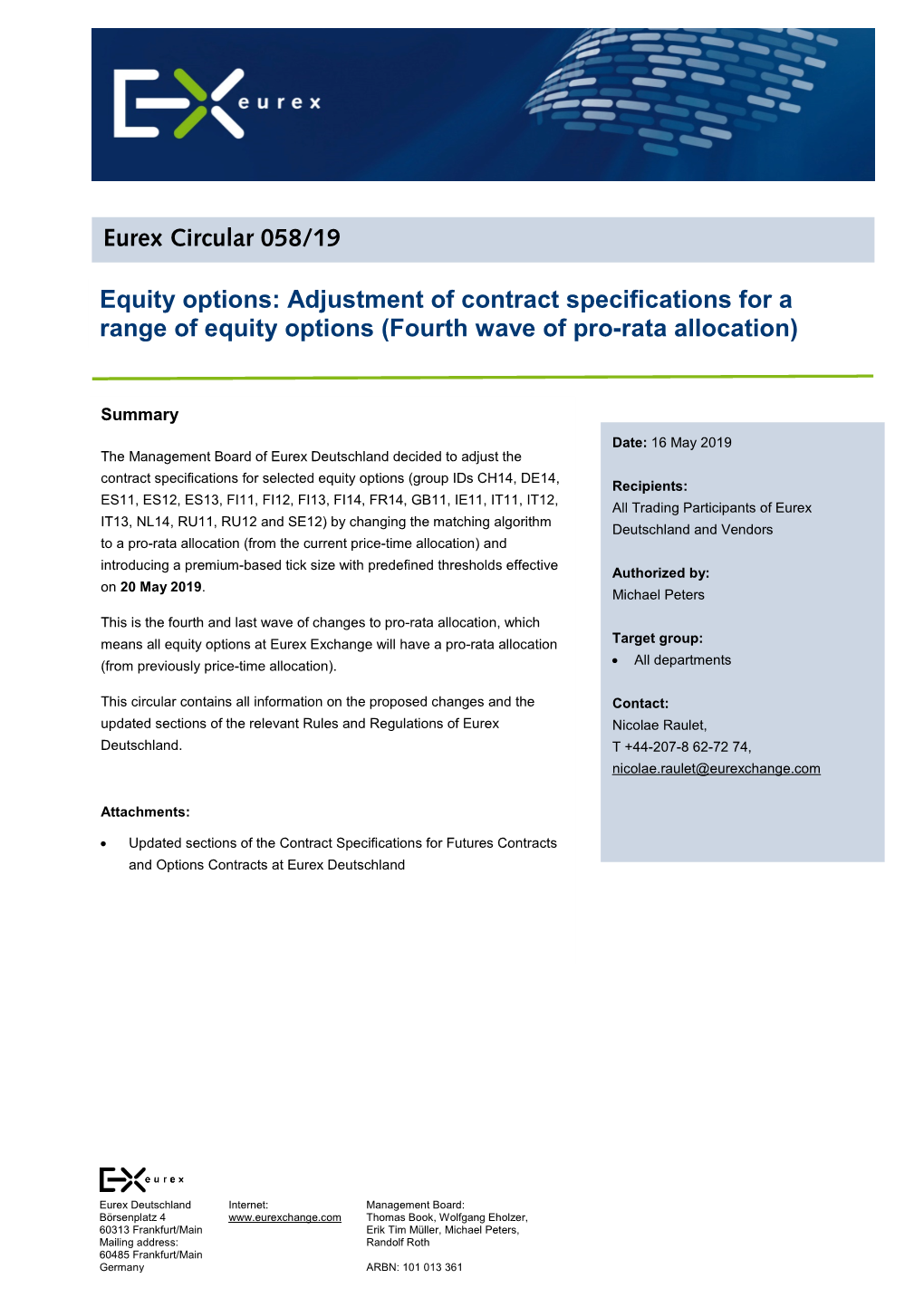 (Fourth Wave of Pro-Rata Allocation) Eurex C