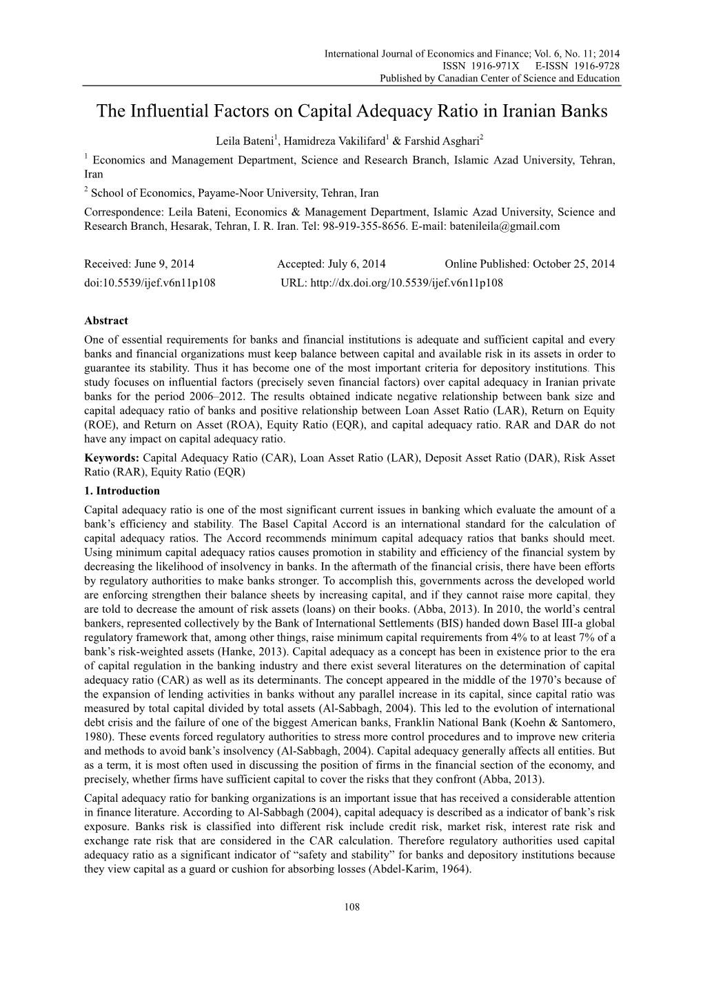 The Influential Factors on Capital Adequacy Ratio in Iranian Banks