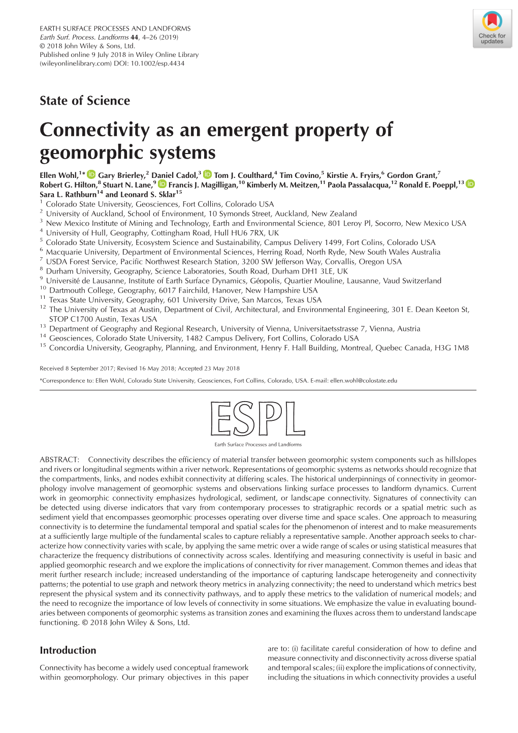 Connectivity As an Emergent Property of Geomorphic Systems