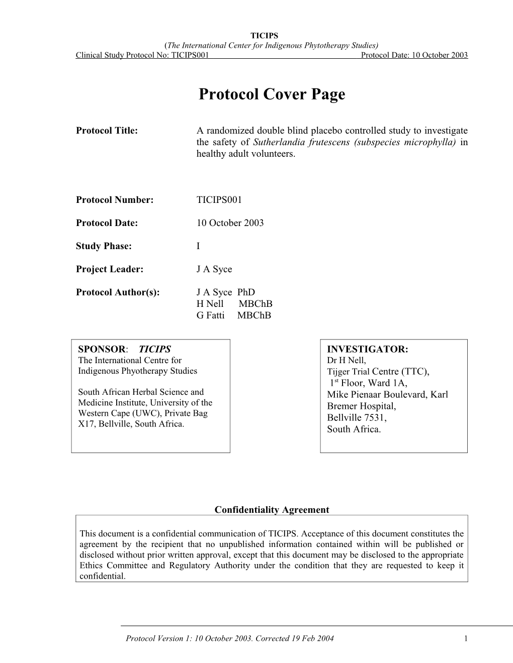 Clinical Study Protocol