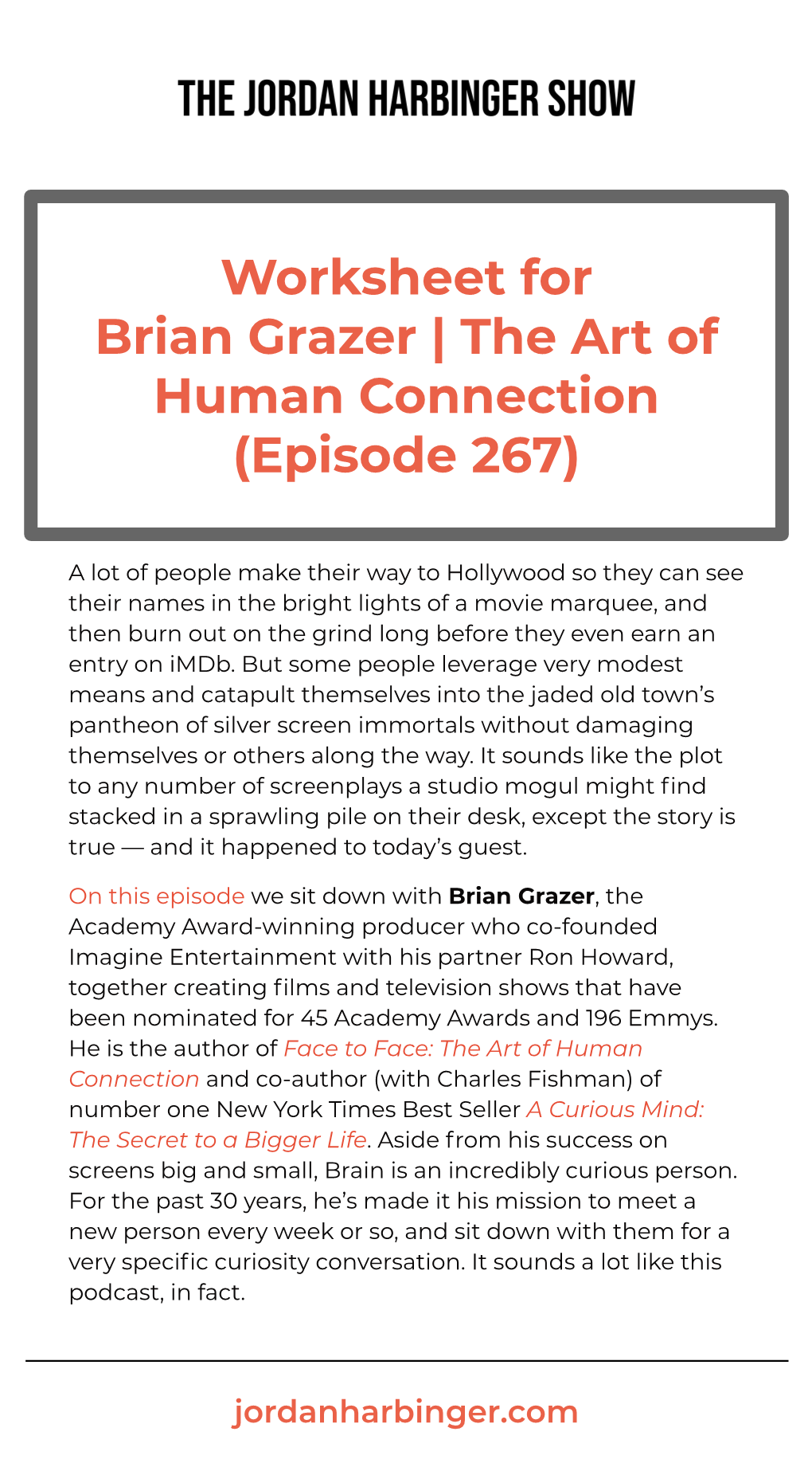 Worksheet for Brian Grazer | the Art of Human Connection (Episode 267)