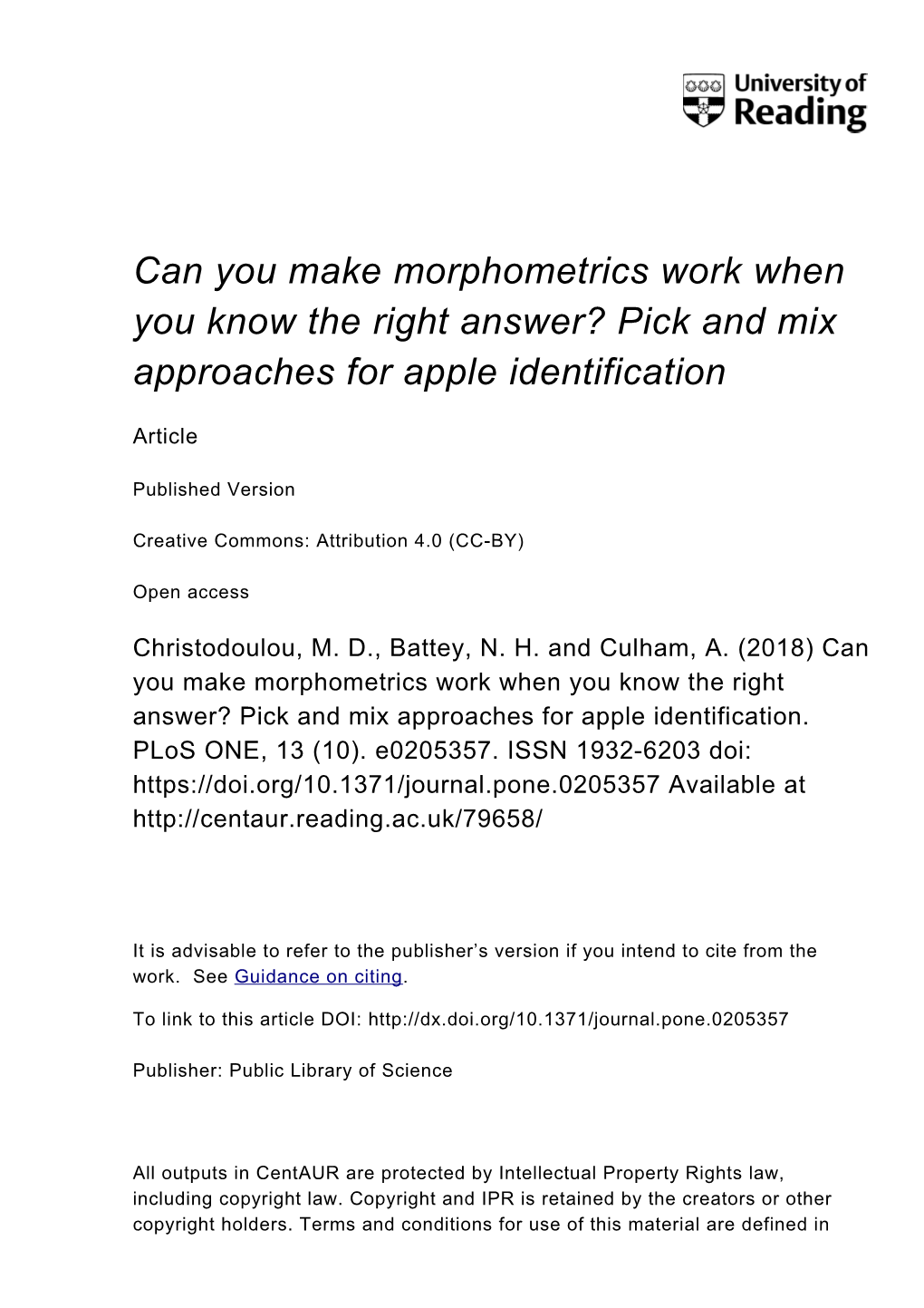 Can You Make Morphometrics Work When You Know the Right Answer? Pick and Mix Approaches for Apple Identification