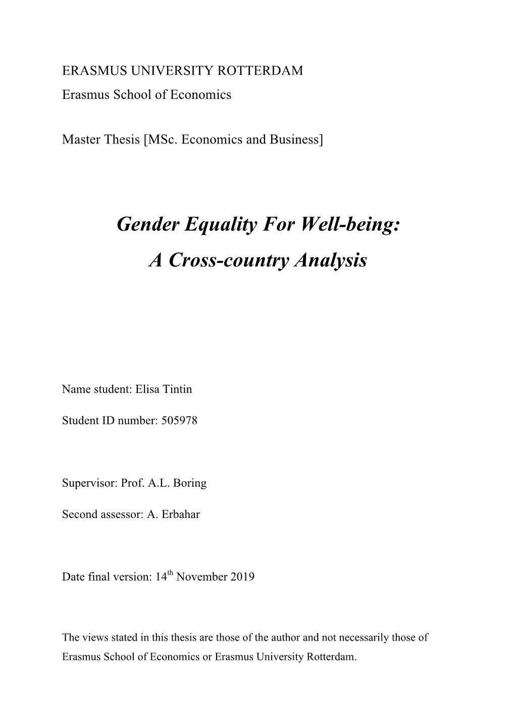 Gender Equality for Well-Being: a Cross-Country Analysis