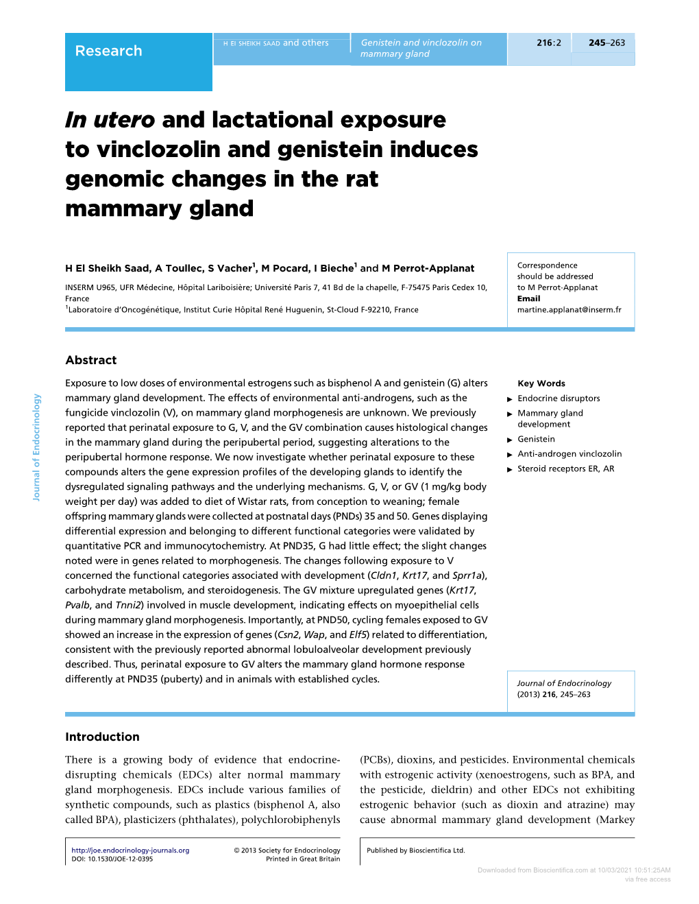 In Utero and Lactational Exposure to Vinclozolin and Genistein Induces Genomic Changes in the Rat Mammary Gland