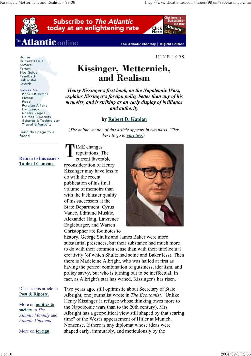 Kissinger, Metternich, and Realism - 99.06