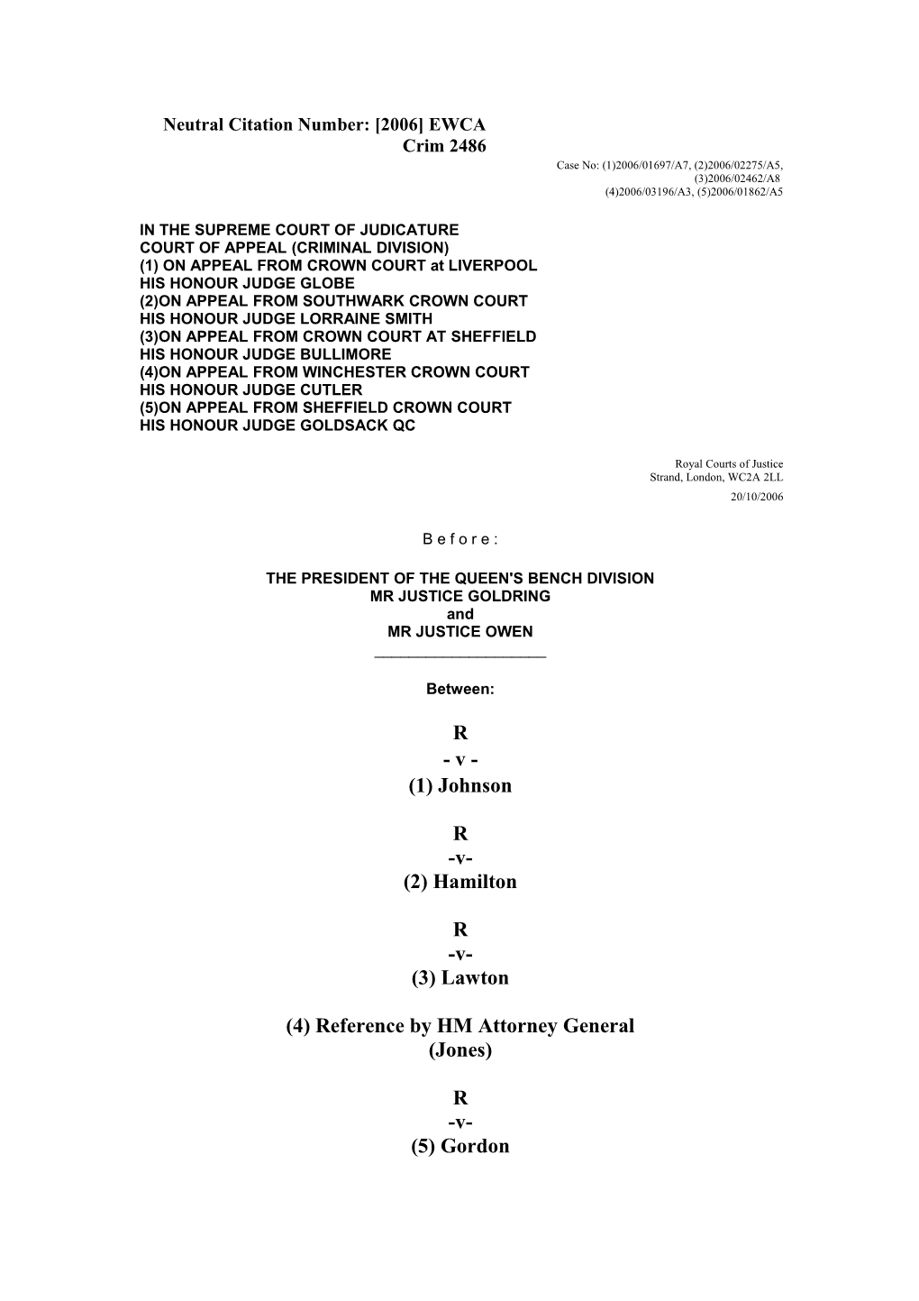 Neutral Citation Number: 2006 EWCA Crim 2486