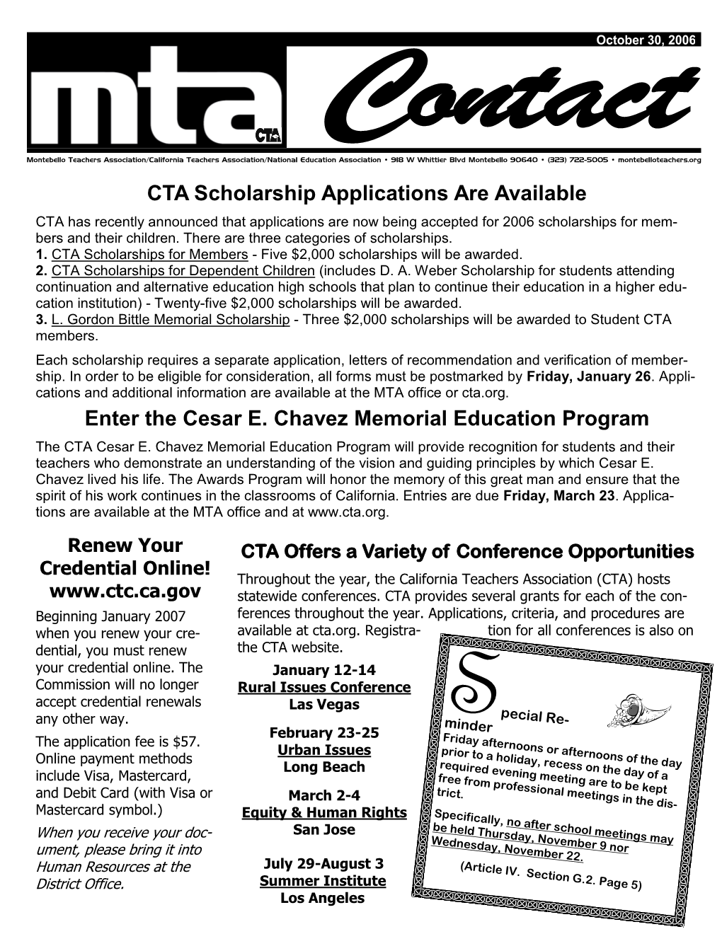 CTA Scholarship Applications Are Available Enter the Cesar E