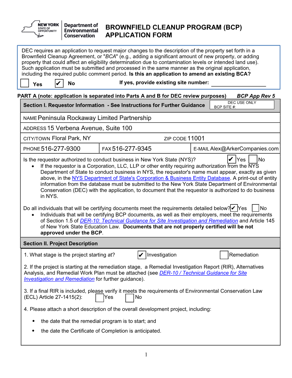 Brownfield Cleanup Program (Bcp) Application Form