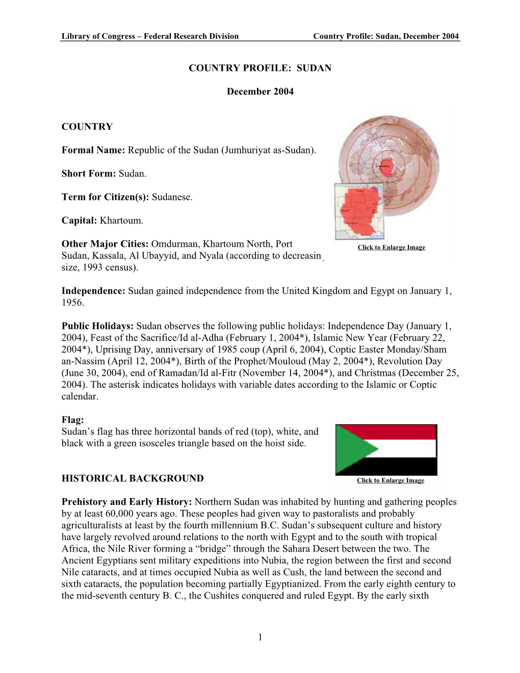 Federal Research Division Country Profile: Sudan, December 2004