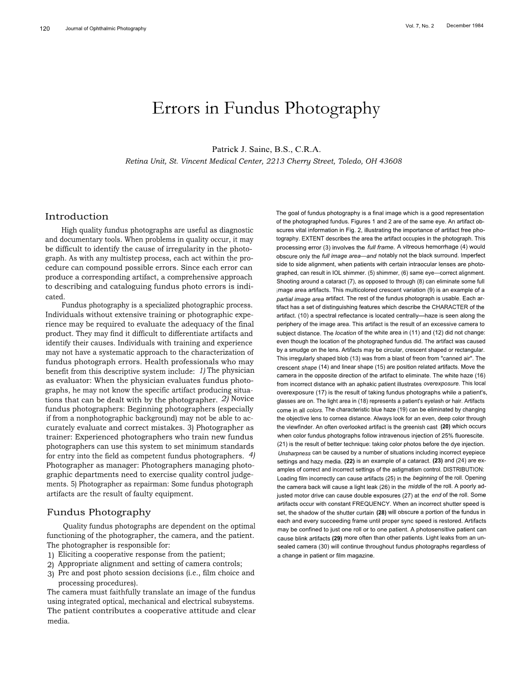 Errors in Fundus Photography