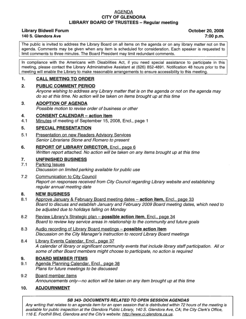 4.1 Minutes of Meeting of September 15, 2008, Encl., Page 1 5.1