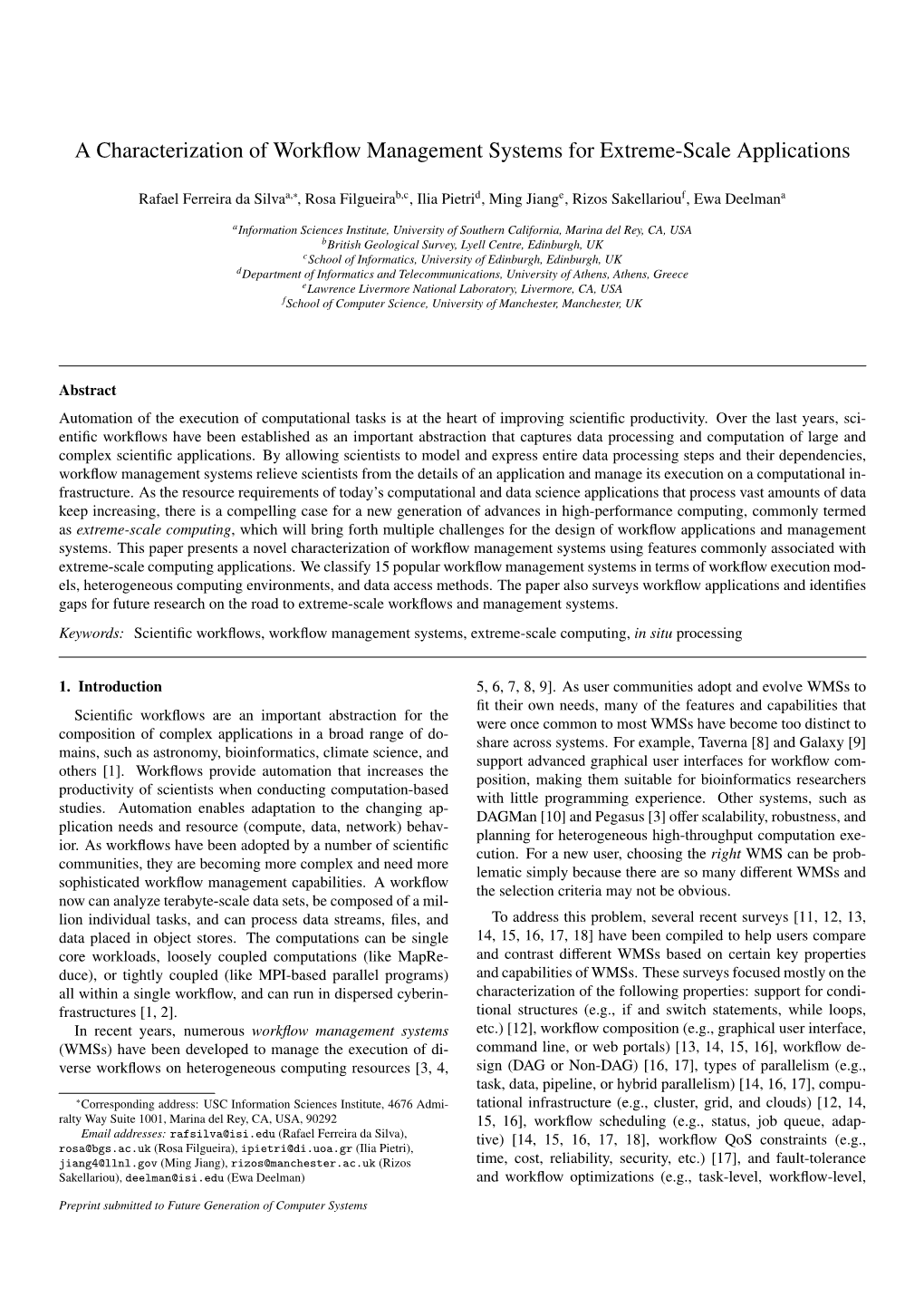 A Characterization of Workflow Management Systems for Extreme