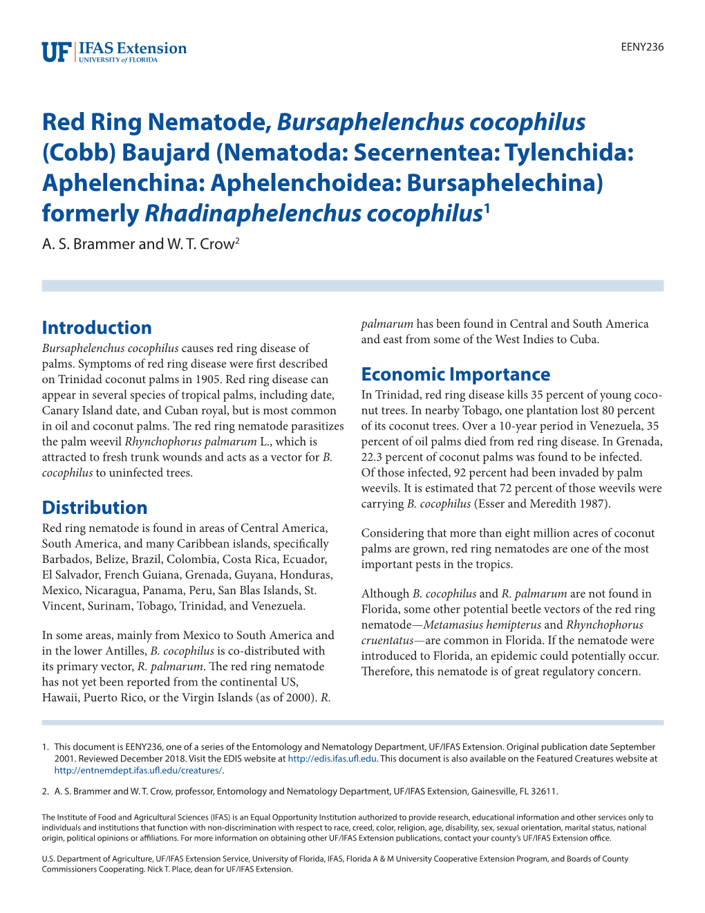 Red Ring Nematode, Bursaphelenchus Cocophilus (Cobb