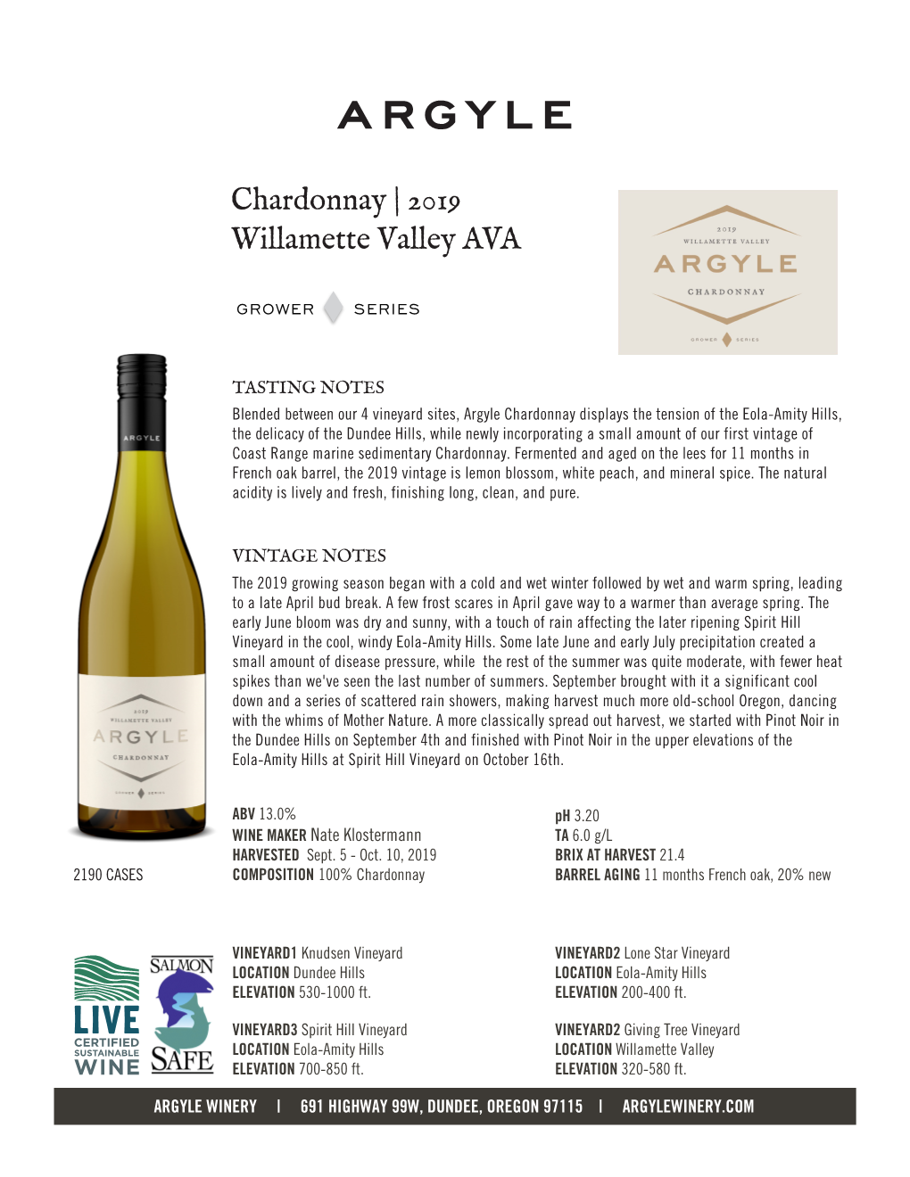 Chardonnay | 2019 Willamette Valley AVA