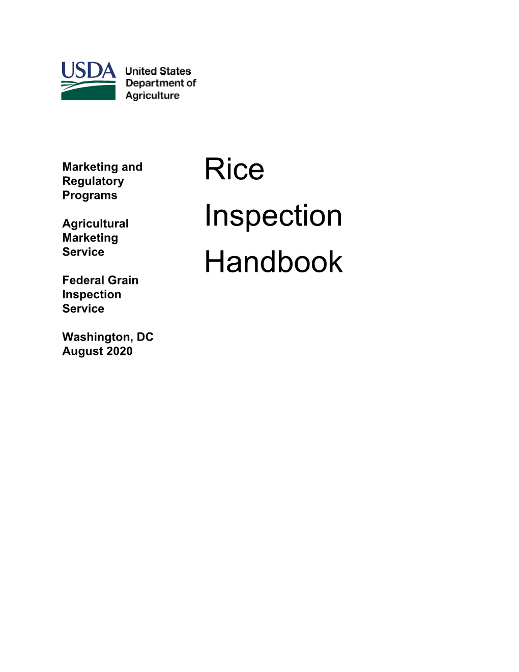 Rice Inspection Handbook Foreword