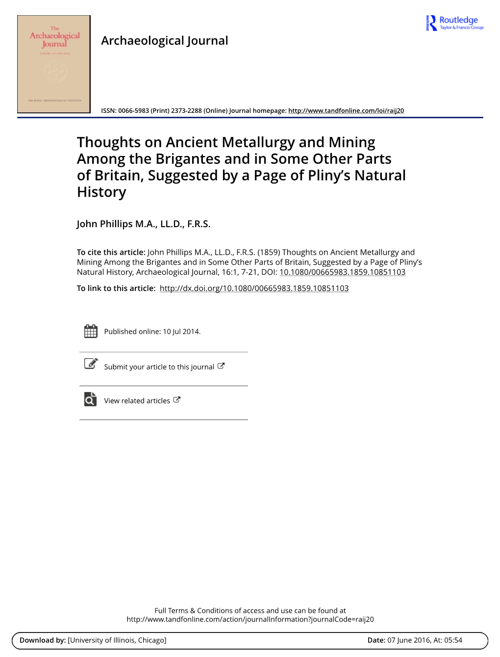 Thoughts on Ancient Metallurgy and Mining Among the Brigantes and in Some Other Parts of Britain, Suggested by a Page of Pliny’S Natural History