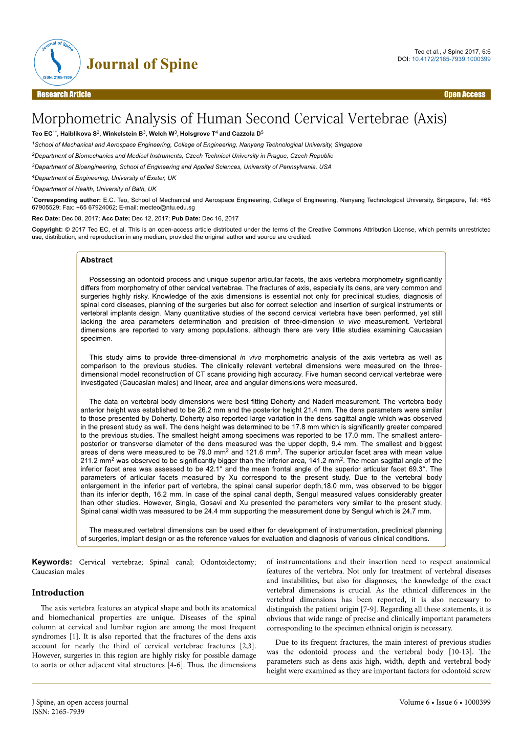 Morphometric Analysis of Human Second Cervical Vertebrae (Axis)