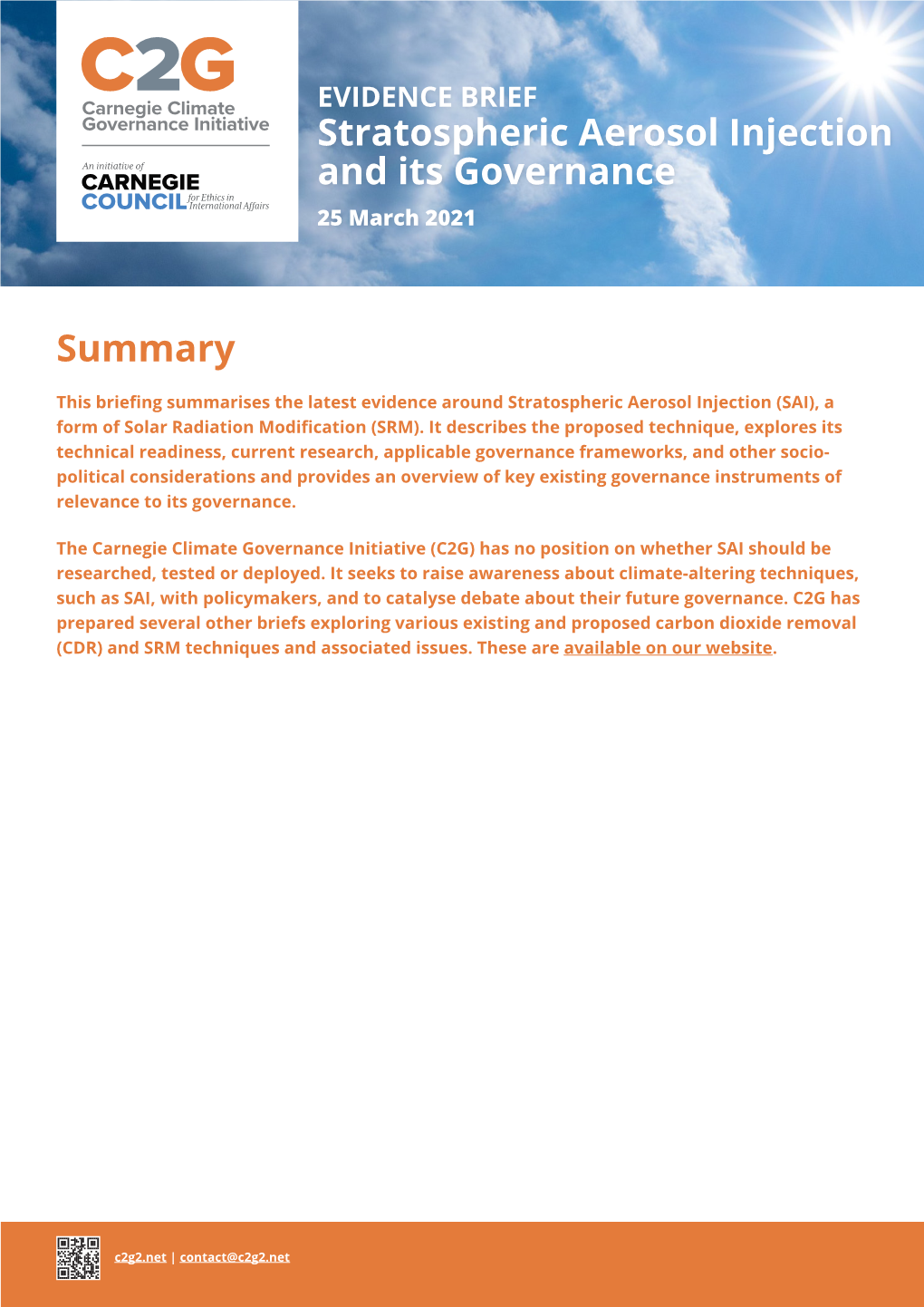 C2G Evidence Brief: Stratospheric Aerosol Injection and Its Governance