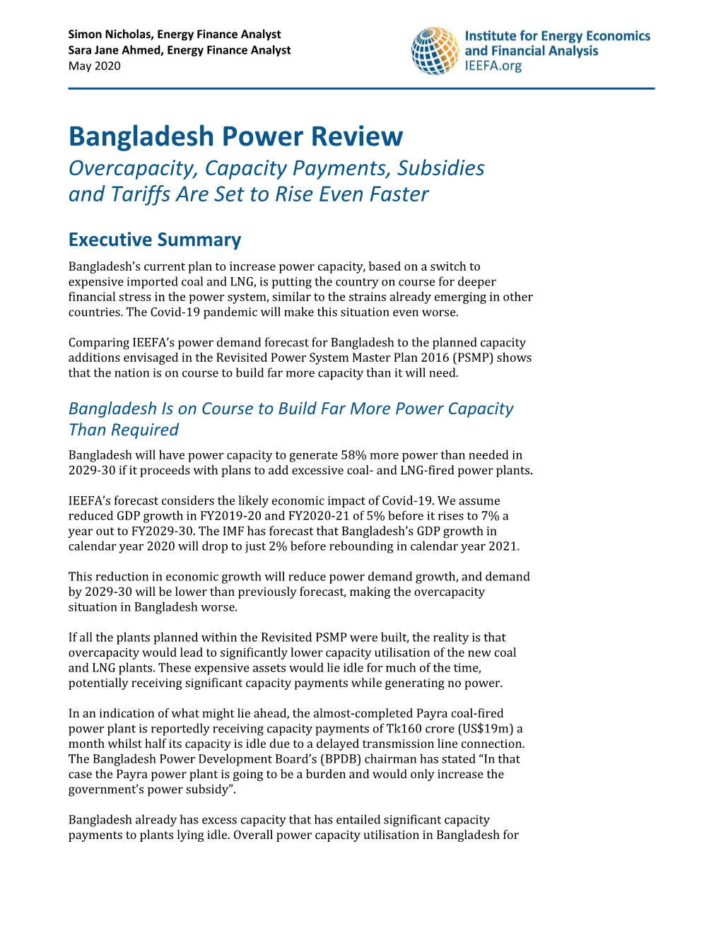 Bangladesh Power Review Overcapacity, Capacity Payments, Subsidies and Tariffs Are Set to Rise Even Faster