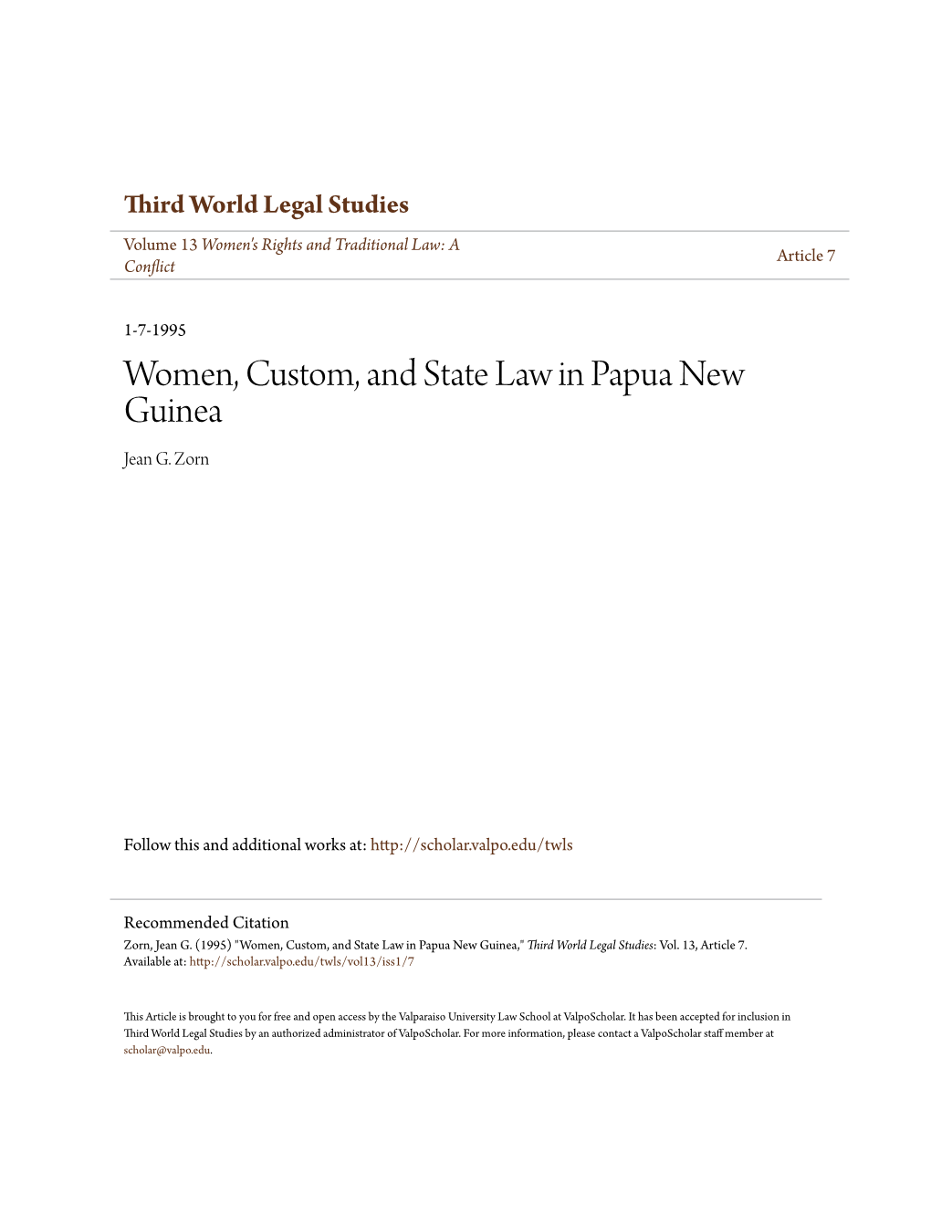 Women, Custom, and State Law in Papua New Guinea Jean G