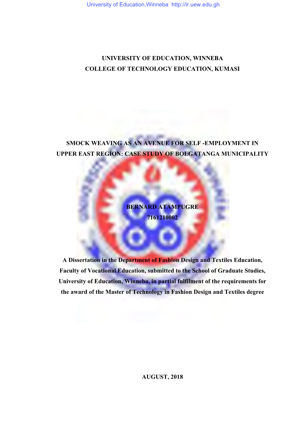 Title Page UNIVERSITY of EDUCATION, WINNEBA COLLEGE