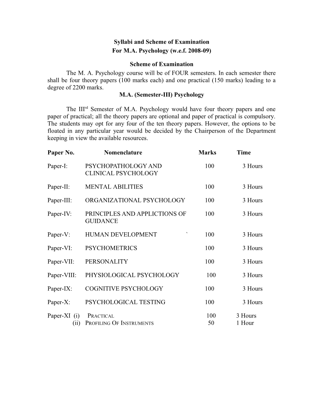 Syllabi and Scheme of Examination