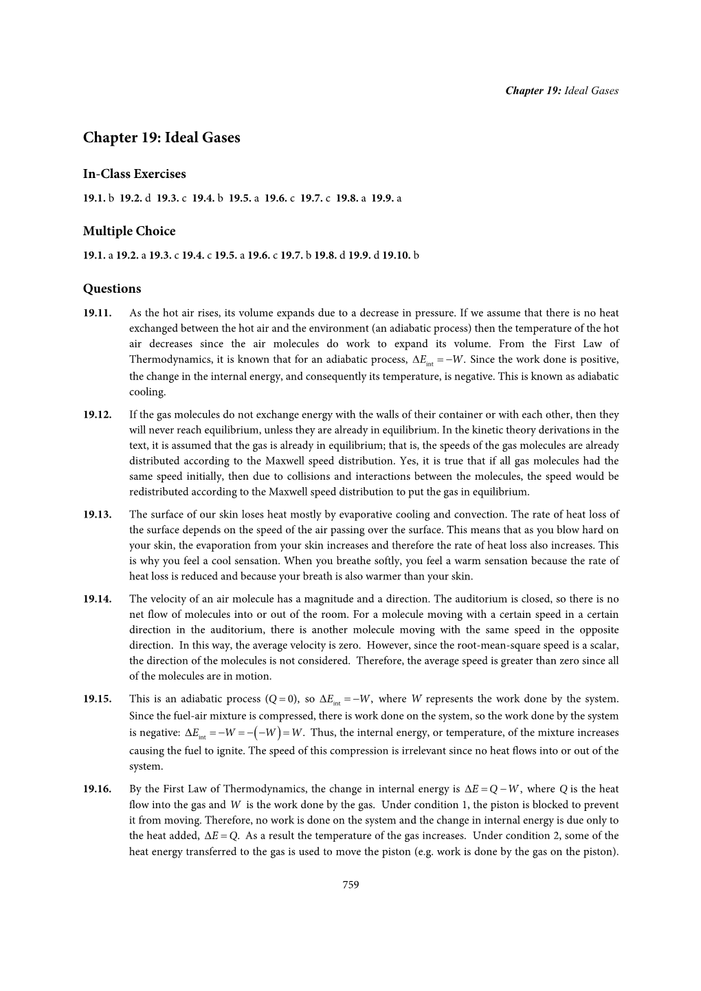 Chapter 19: Ideal Gases