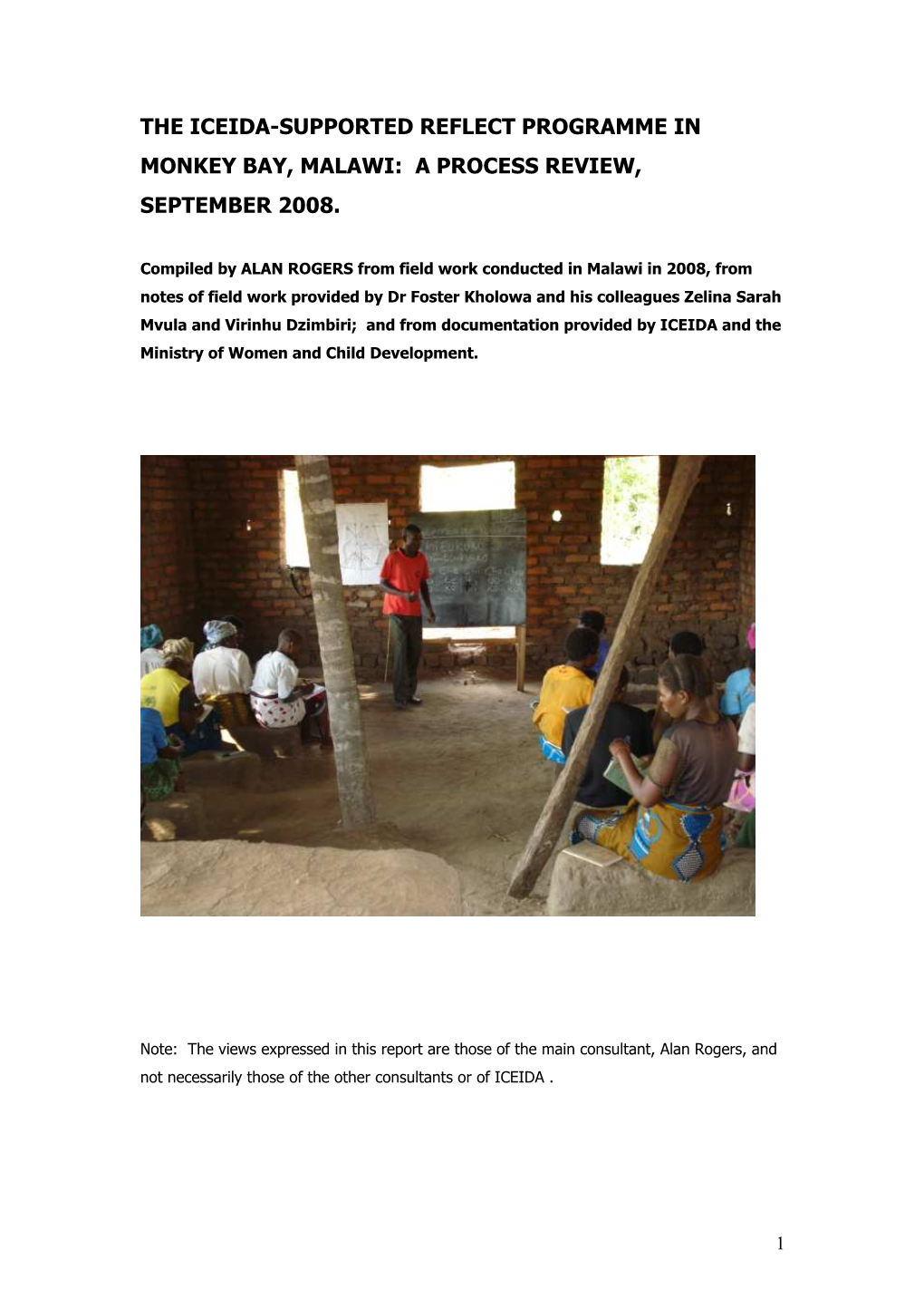 The Iceida-Supported Reflect Programme in Monkey Bay, Malawi: a Process Review, September 2008