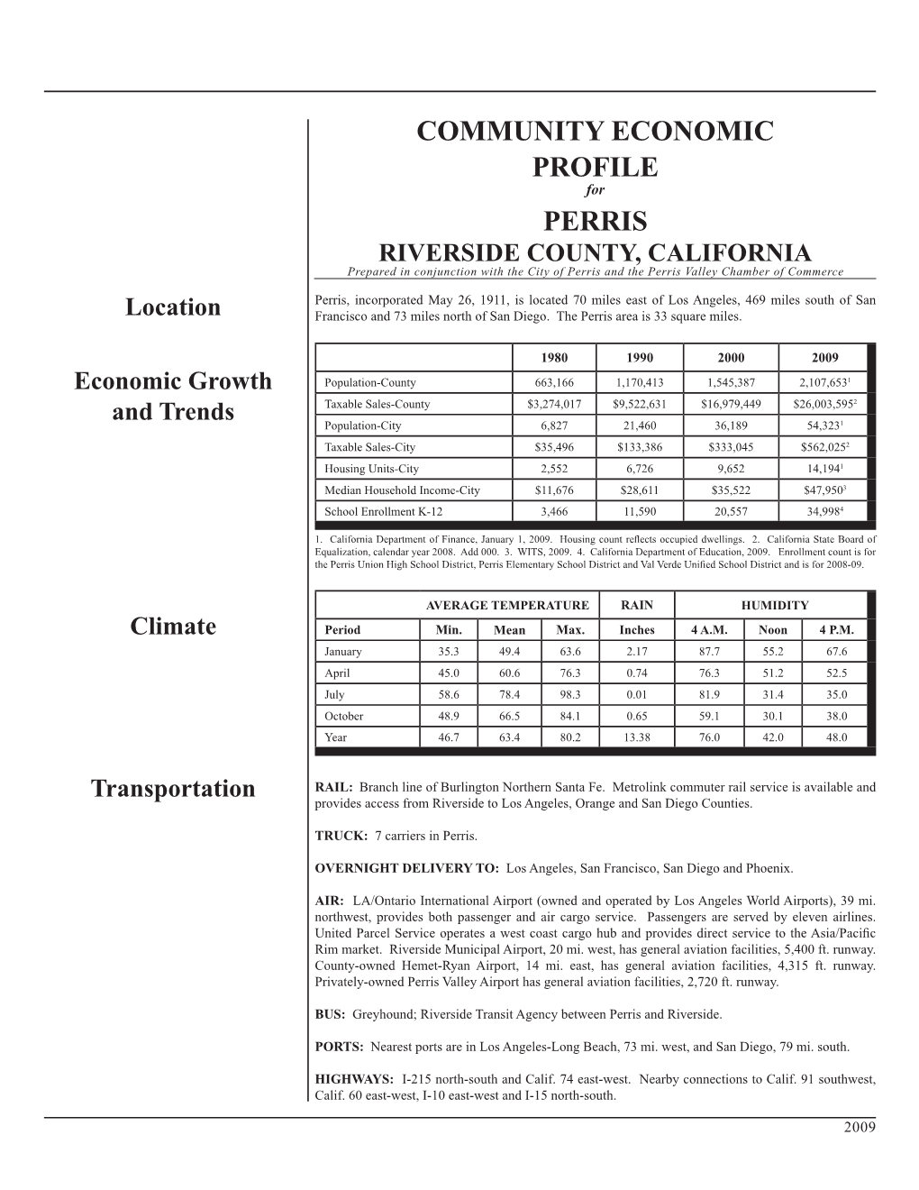 PERRIS RIVERSIDE COUNTY, CALIFORNIA Prepared in Conjunction with the City of Perris and the Perris Valley Chamber of Commerce