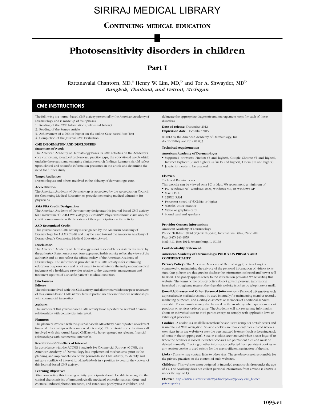 Photosensitivity Disorders in Children