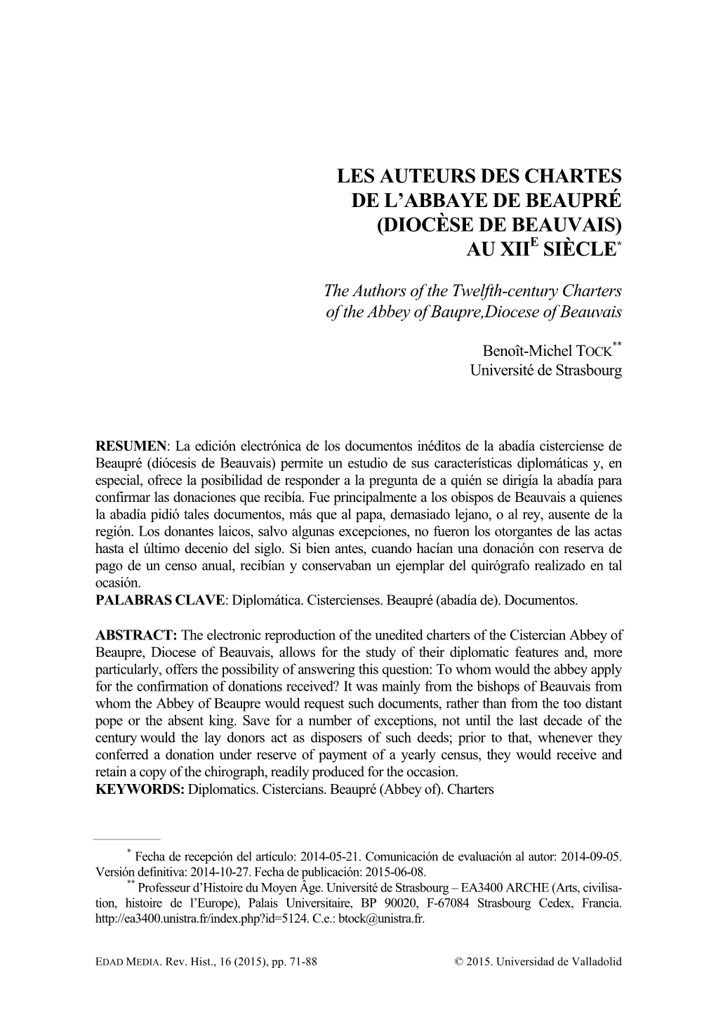 Les Auteurs Des Chartes De L'abbaye De Beaupré