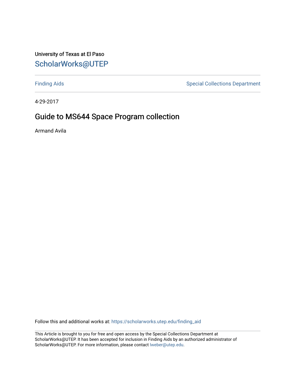 Guide to MS644 Space Program Collection