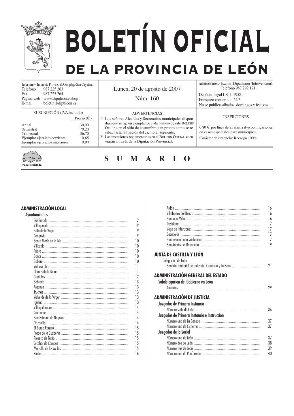 Boletín Oficial De La Provincia De León