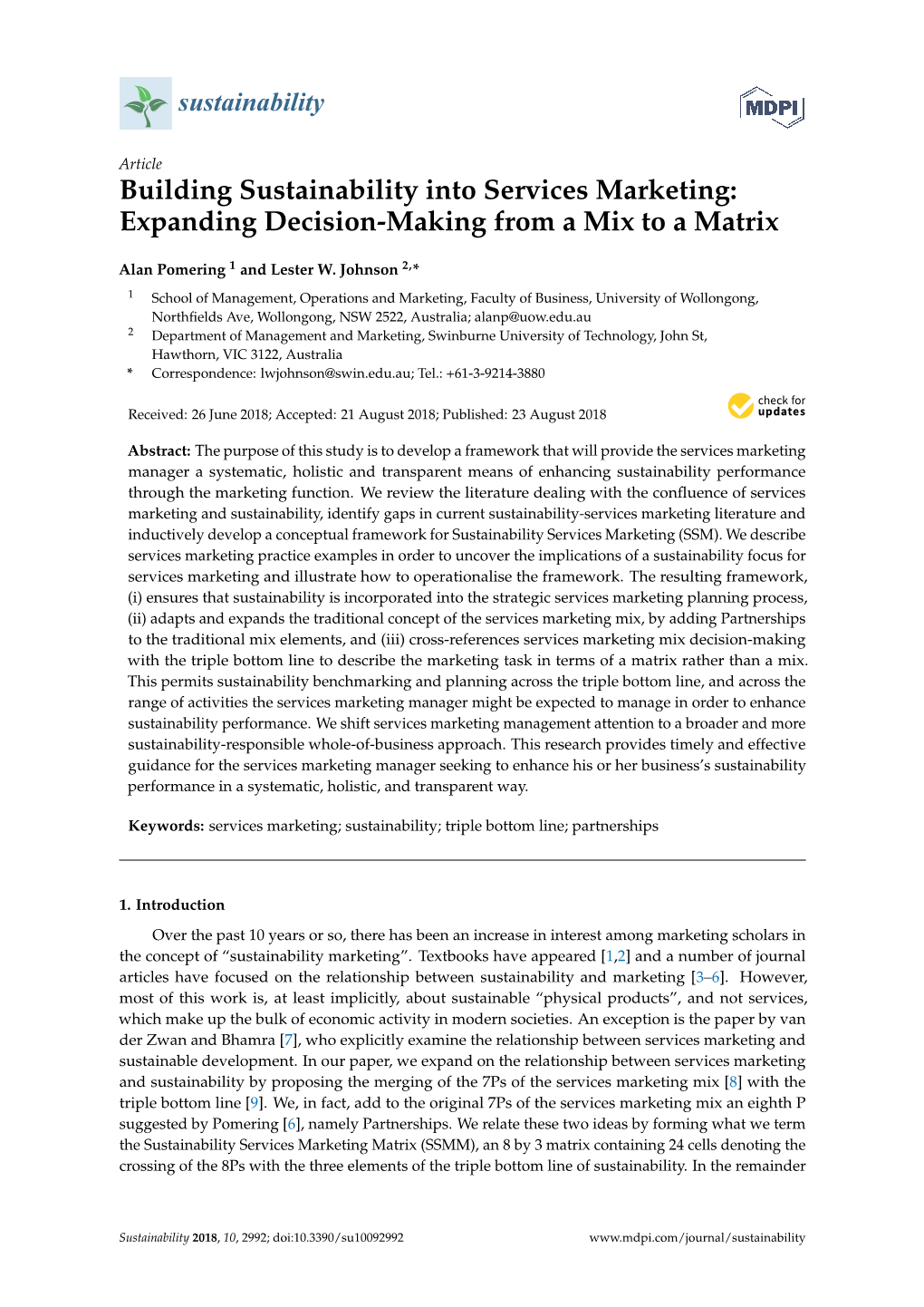 Building Sustainability Into Services Marketing: Expanding Decision-Making from a Mix to a Matrix