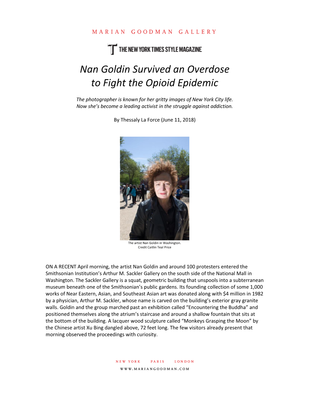 Press Nan Goldin Survived an Overdose to Fight the Opioid