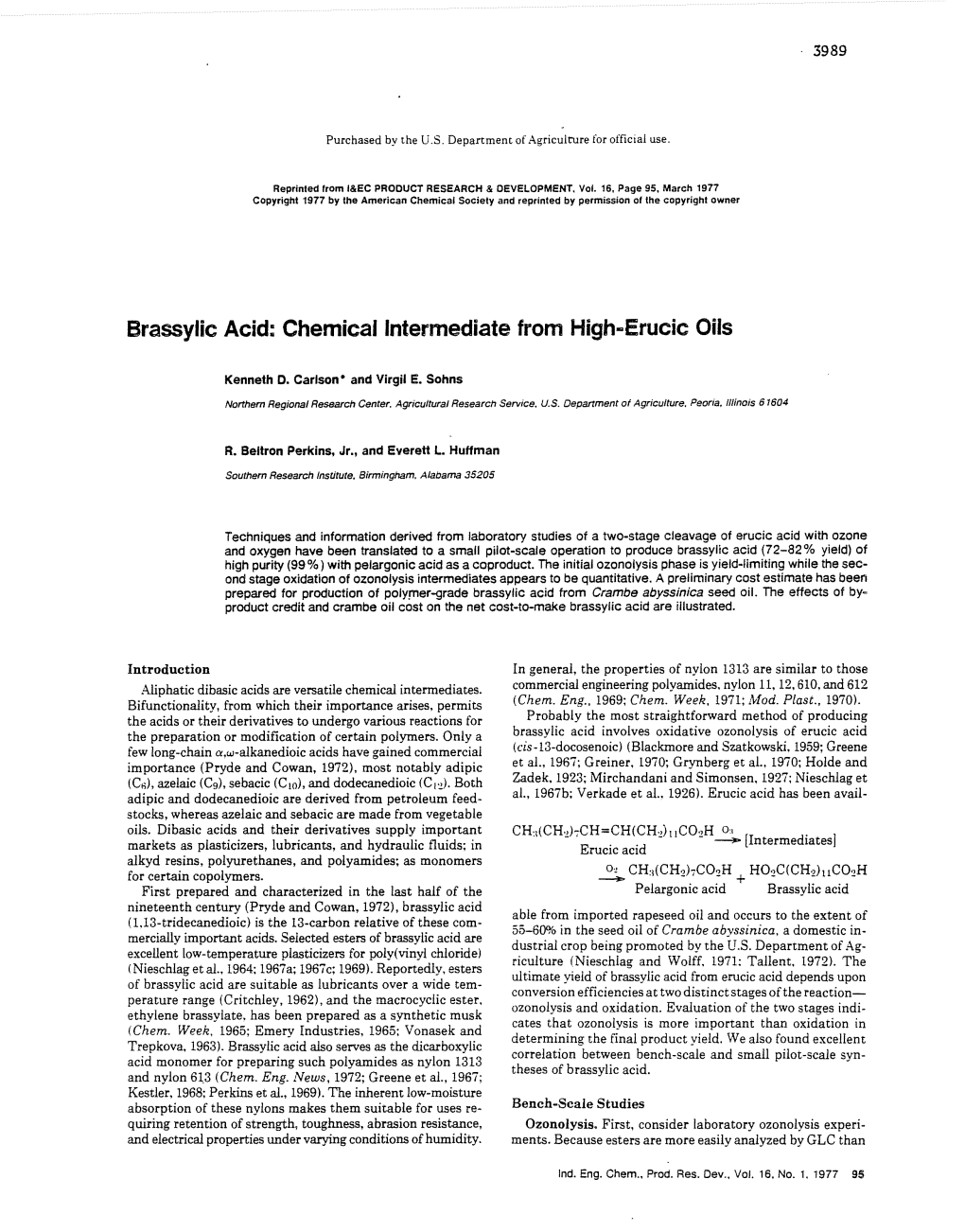 Brassylic Acid: Chemical Intermediate from High-Erucic Oils