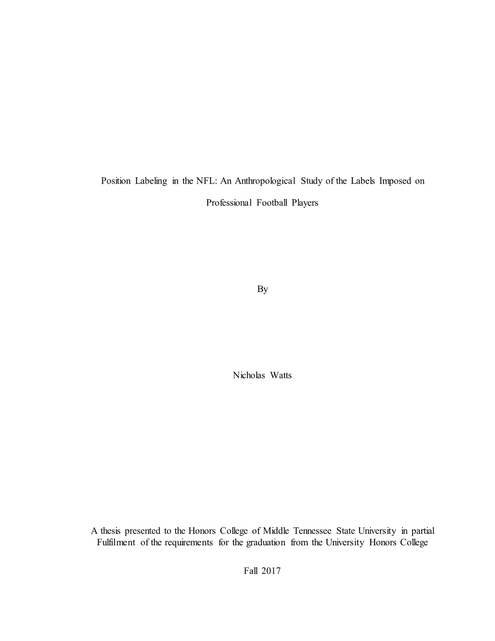 Position Labeling in the NFL: an Anthropological Study of the Labels Imposed On