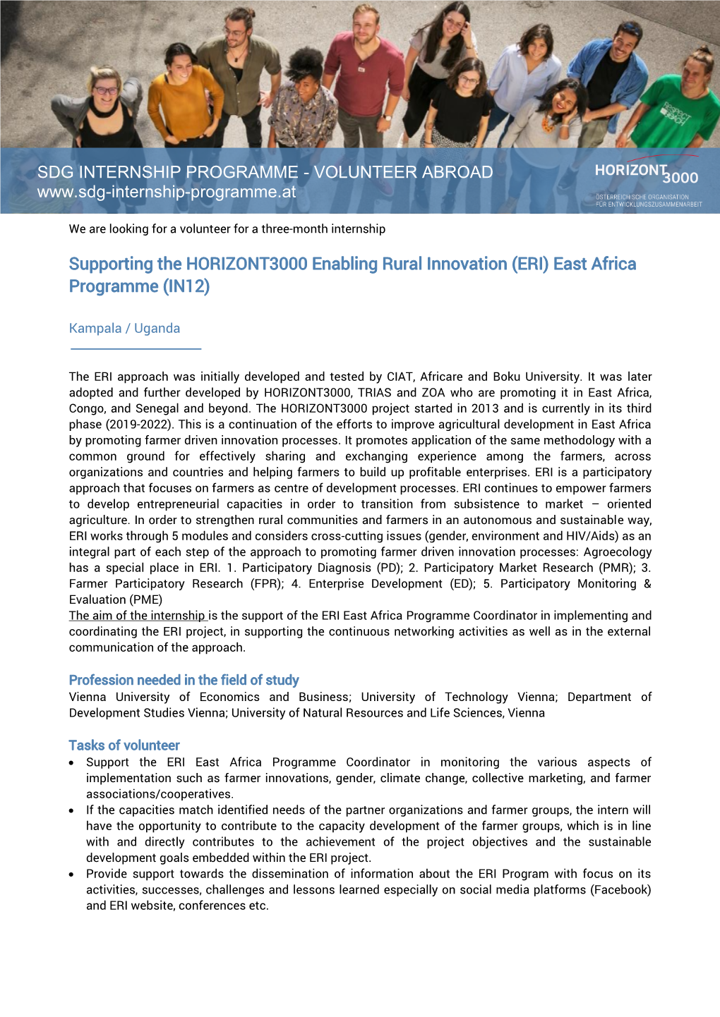 Supporting the HORIZONT3000 Enabling Rural Innovation (ERI) East Africa Programme (IN12)