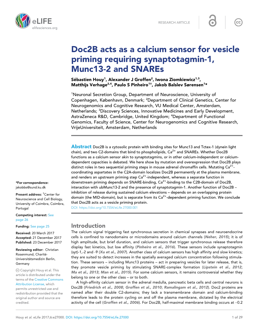 Doc2b Acts As a Calcium Sensor for Vesicle Priming Requiring