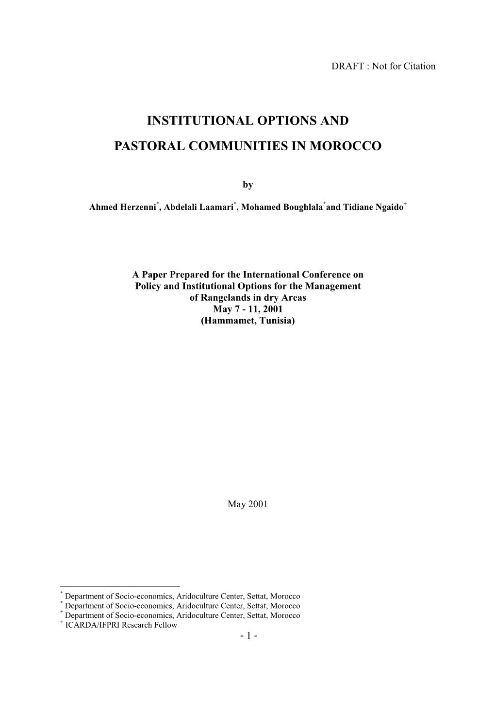 Institutional Options and Pastoral Communities in Morocco